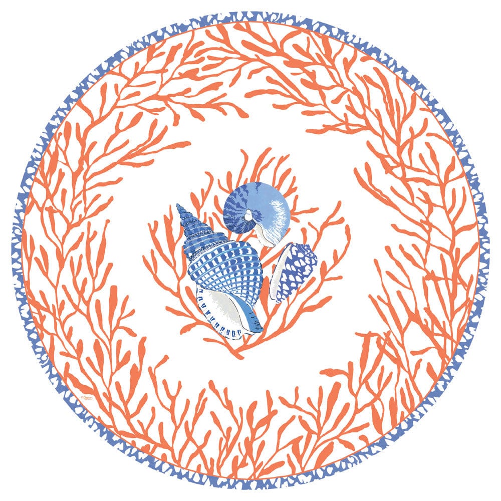 Shell Toile Paper Placemats in Coral & Blue - 12 Per Package,