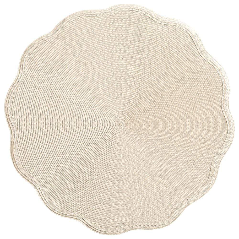 Braided Scallop Edge Round Placemat in Sand & Silver - 1 Each