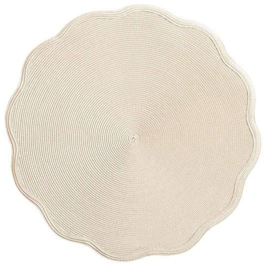 Braided Scallop Edge Round Placemat in Sand & Silver - 1 Each
