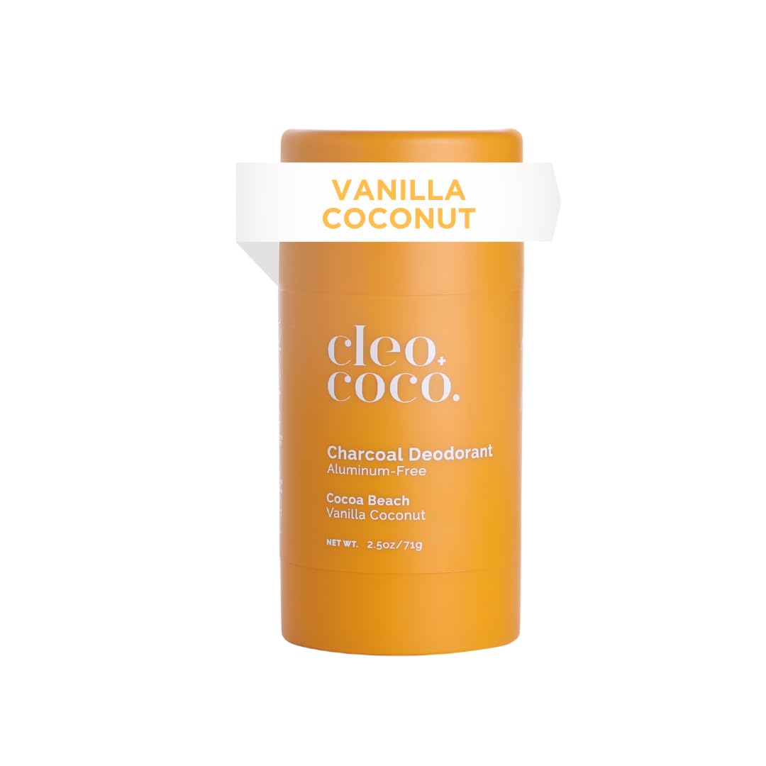 Cleo+Coco Natural Deodorant for Women & Men, Aluminum Free with Coconut Oil, Activated Charcoal for 24-Hour Odor Protection, Made in USA - Cocoa Beach, Coconut Vanilla 2.5oz