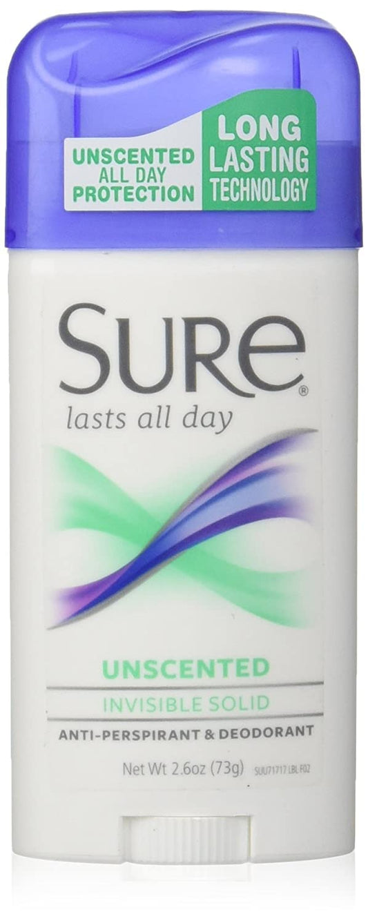 Sure Invisible Solid Deodorant, 2 Count, Reduces Underarm Wetness, Unscented