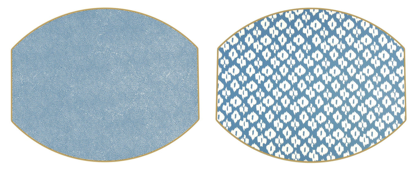 Two Sided Ikat and Dot Fan Ellipse Placemat