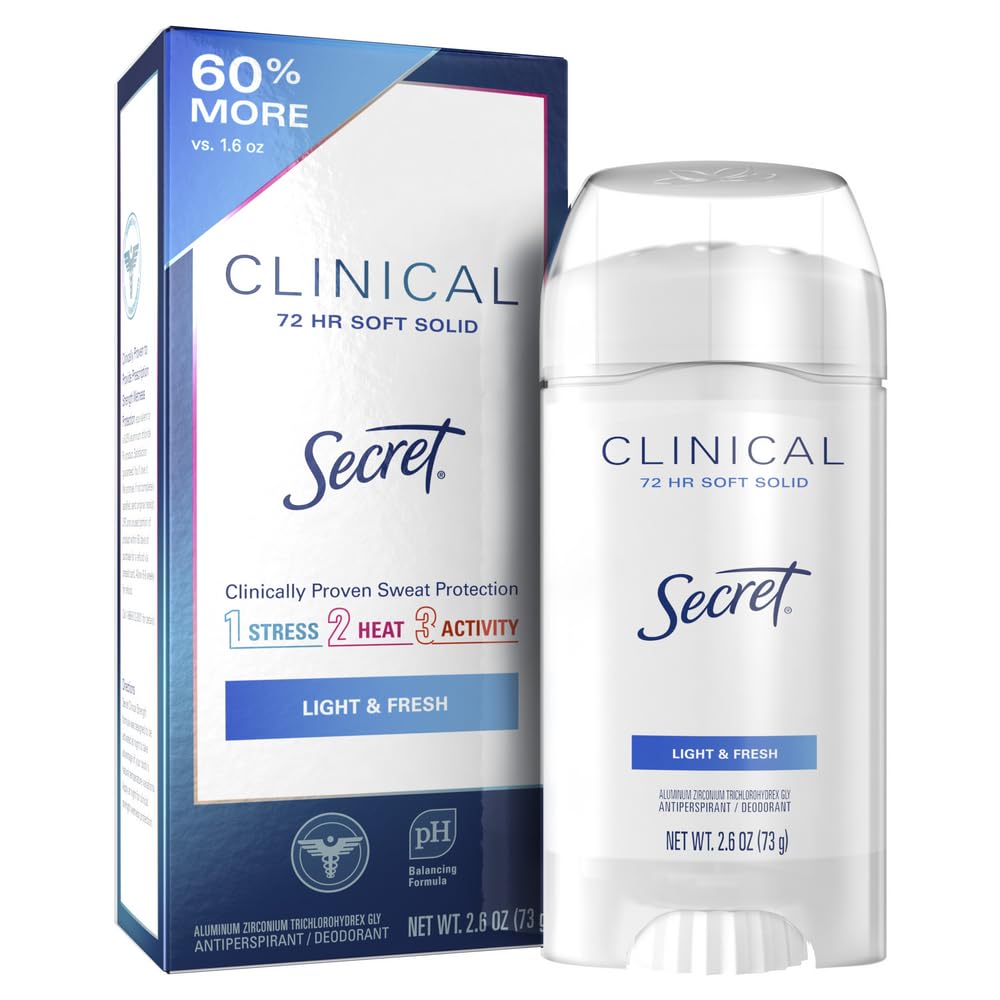 Secret Antiperspirant and Deodorant for Women Clinical Strength Soft Solid Light and Fresh 2.6 Oz