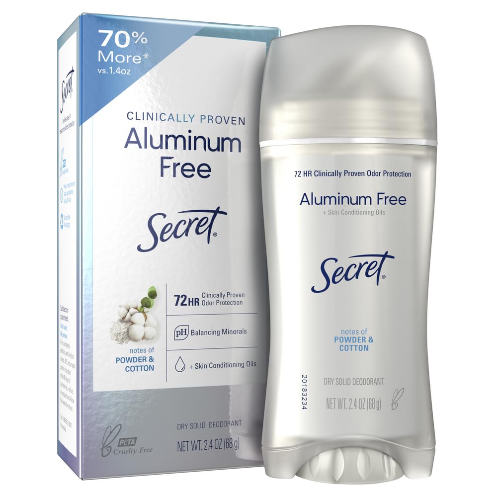 Secret Clinically Proven Aluminum Free Deodorant for Women, Powder Cotton Scent, 2.4 oz