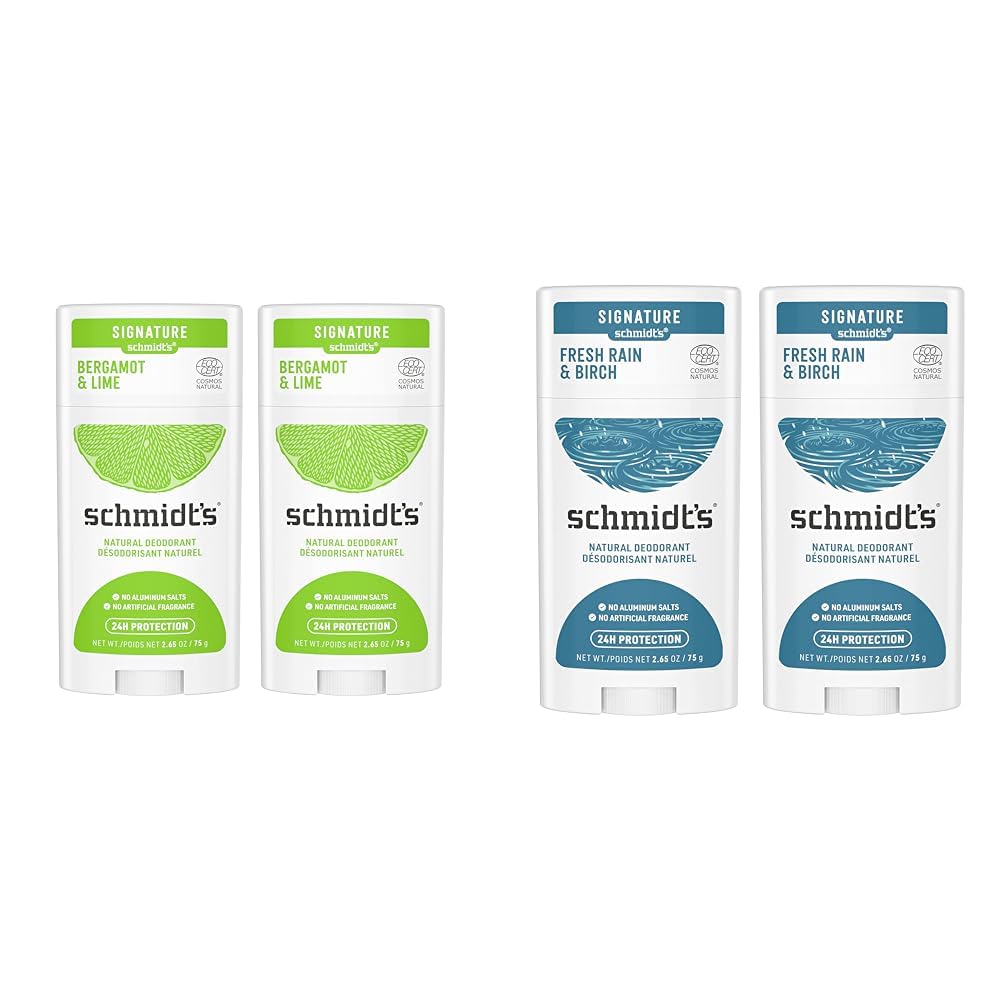 Schmidt's Aluminum Free Natural Deodorant For Women And Men & 100% Natural Origin Ingredient Deodorant Stick Fresh Rain & Birch 2 Count