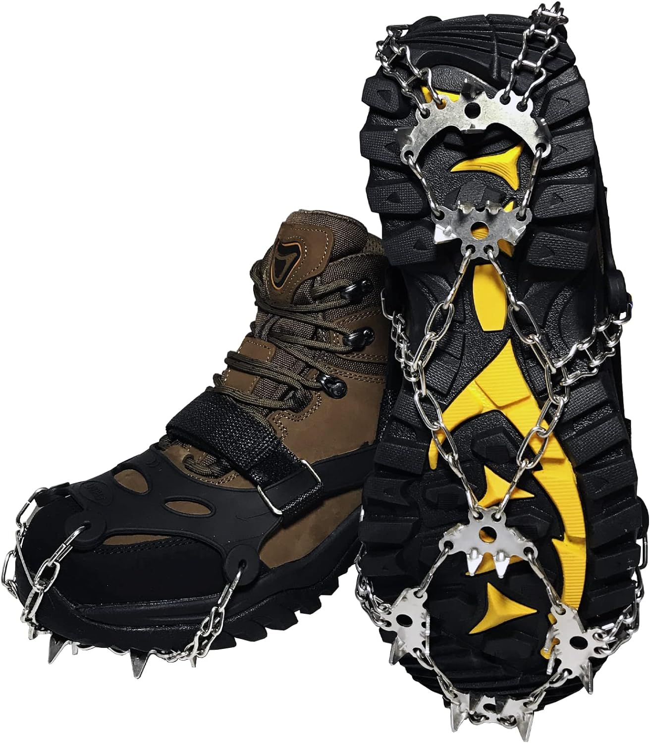 Crampons Traction Ice Cleats Ice Snow Grips with Anti Slip 24 Stainless Steel Spikes for Walking Fishing Jogging Climbing Mountaineering Hiking on Snow and Ice