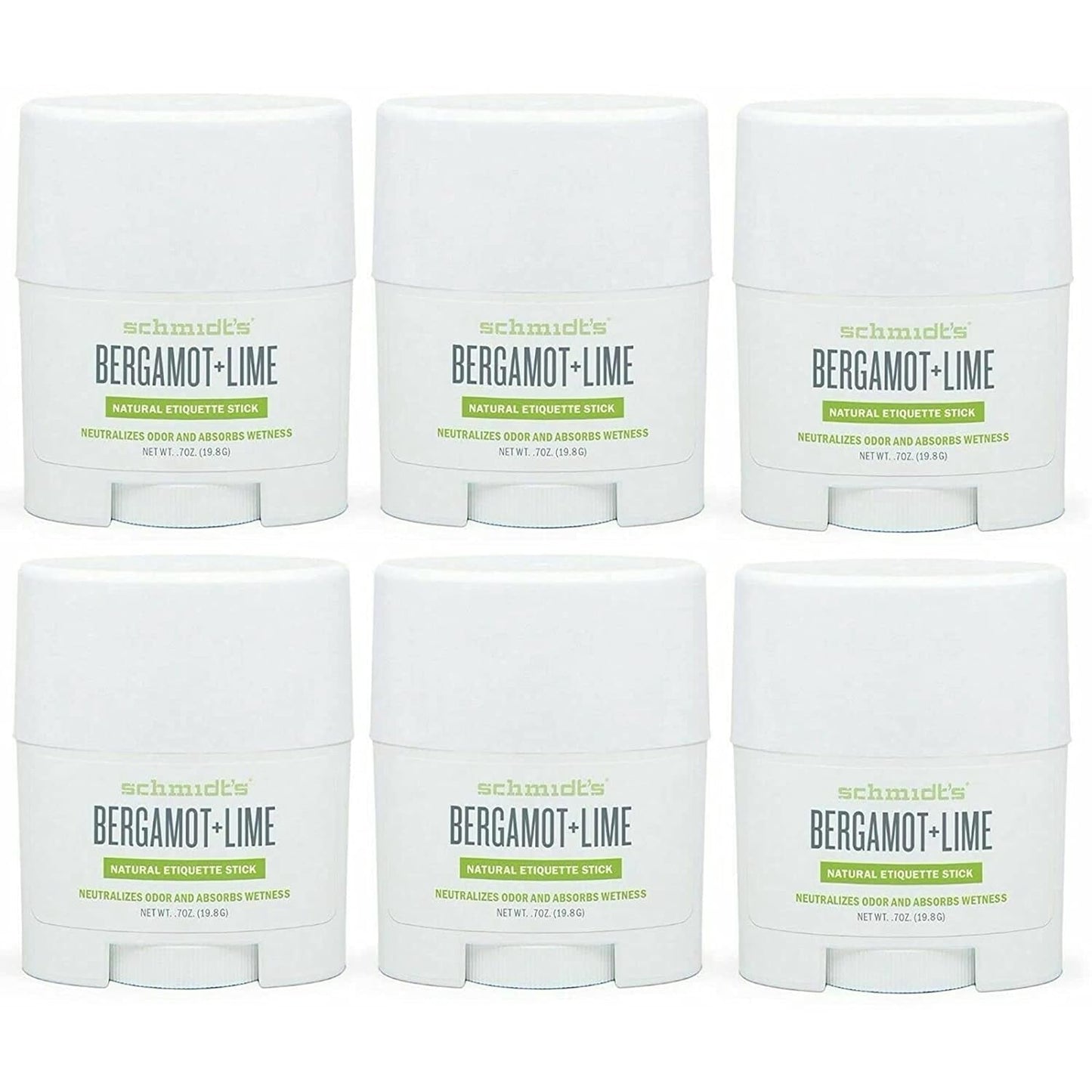 Schmidt's Aluminum Free Natural Deodorant for Women and Men, Bergamot + Lime with 24 Hour Odor Protection, Certified Cruelty Free, Vegan Deodorant, Travel Size 0.7oz, 6 pack, 0.7 Ounce