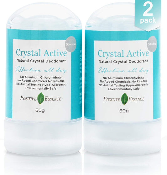 Thai Crystal Deodorant Stone, Crystal Active, 100% Natural, Long Lasting, Single Ingredient, No Aluminum Chlorohydrate or Chemicals, Unscented, Underarmed Deodorant for Women & Men, 60g (2 Pack)