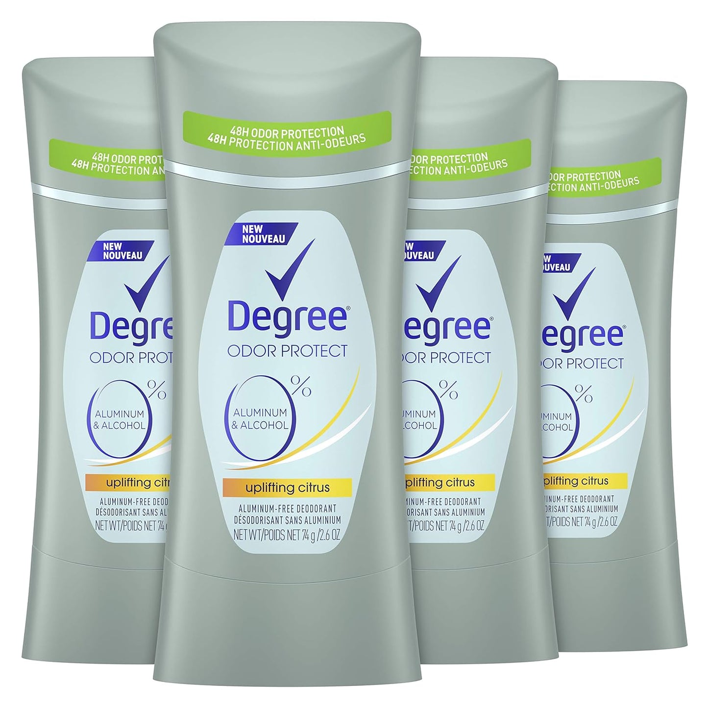 Degree 0% Aluminum Free Deodorant Uplifting Citrus 4 Count 48H Odor Protection Deodorant for Women 2.6 oz
