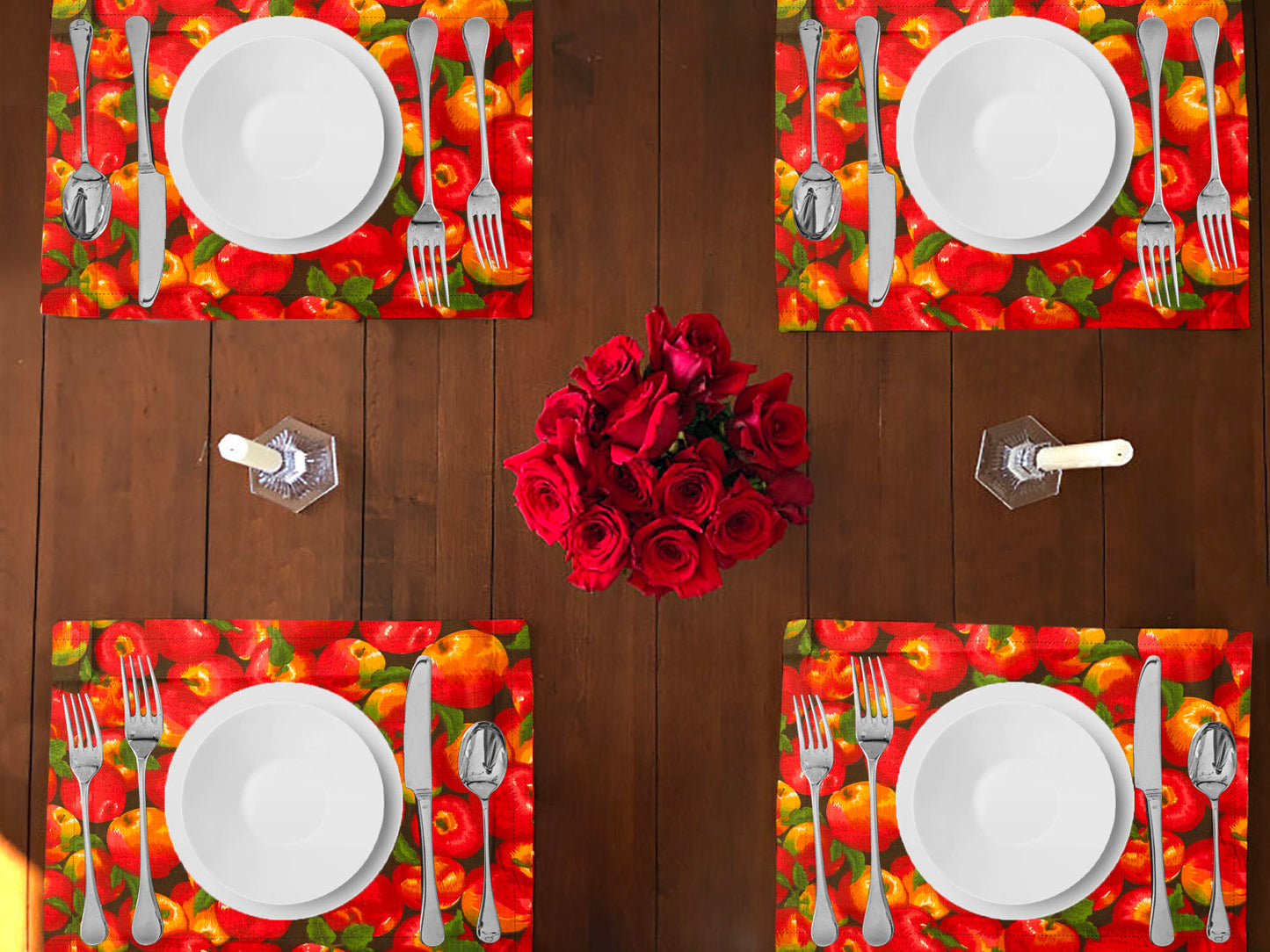 Apples Allover Print Cotton Dinner Table Placemats Holiday Home Decoration 13" x 19" (Pack of 4)