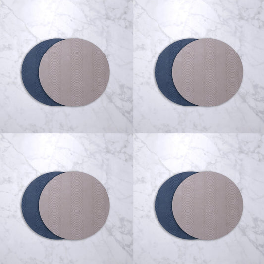 Beatriz Ball Vida Croc Reversible 15.5" Round Placemats, Set of 4 (Blue and Taupe)