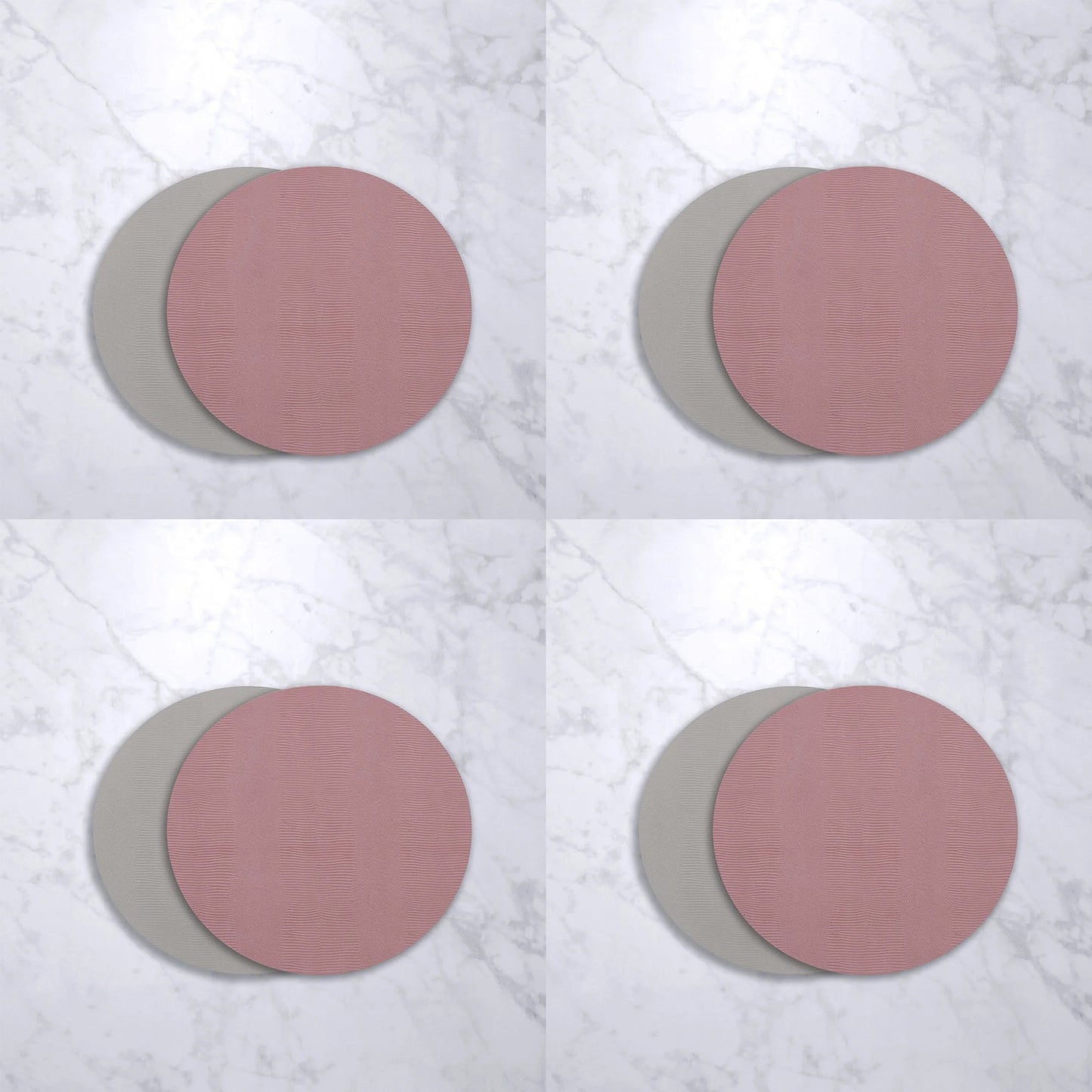 Beatriz Ball Vida Snakeskin Reversible 15.5" Round Placemats, Set of 4 (Gray and Pink)