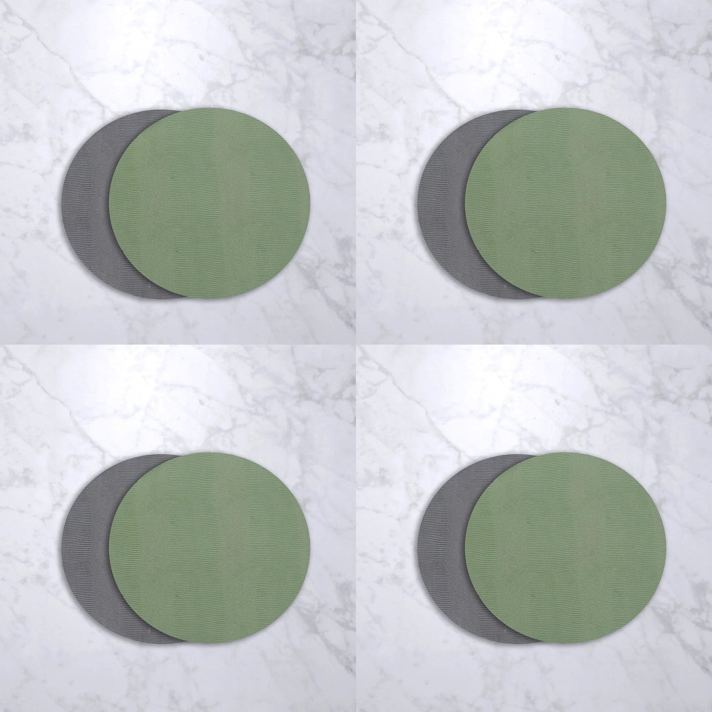 Beatriz Ball Vida Snakeskin Reversible 15.5" Round Placemats, Set of 4 (Green and Gray)