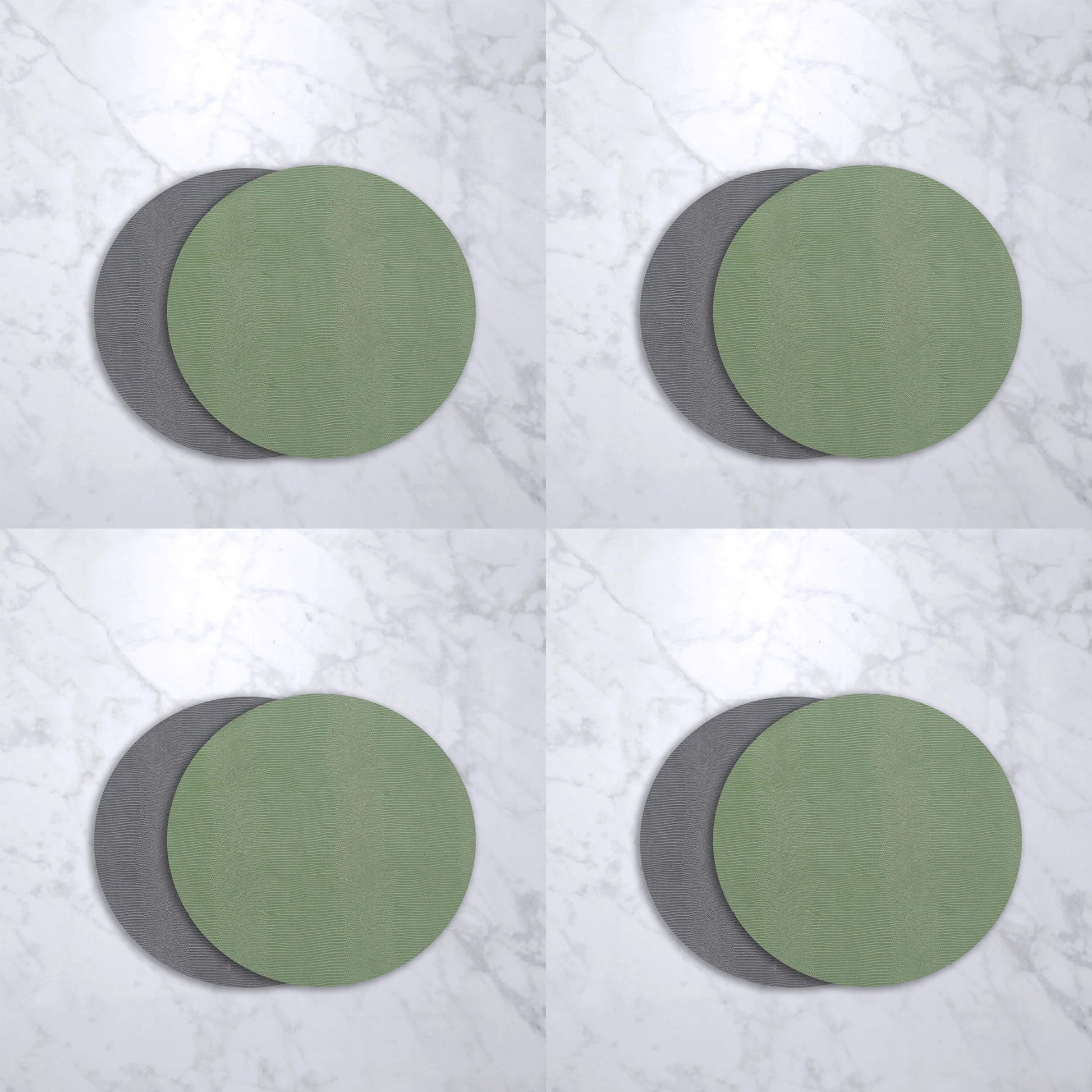 Beatriz Ball Vida Snakeskin Reversible 15.5" Round Placemats, Set of 4 (Green and Gray)