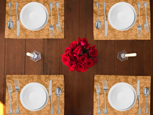 Velvet Embossed Damask Dinner Table Placemats Holiday Home Decoration 13" x 19" (Pack of 4)