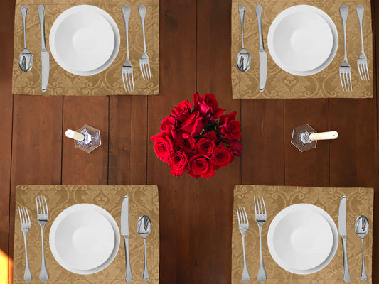 Velvet Embossed Victorian Damask Dinner Table Placemats Holiday Home Decoration 13" x 19" (Pack of 4)
