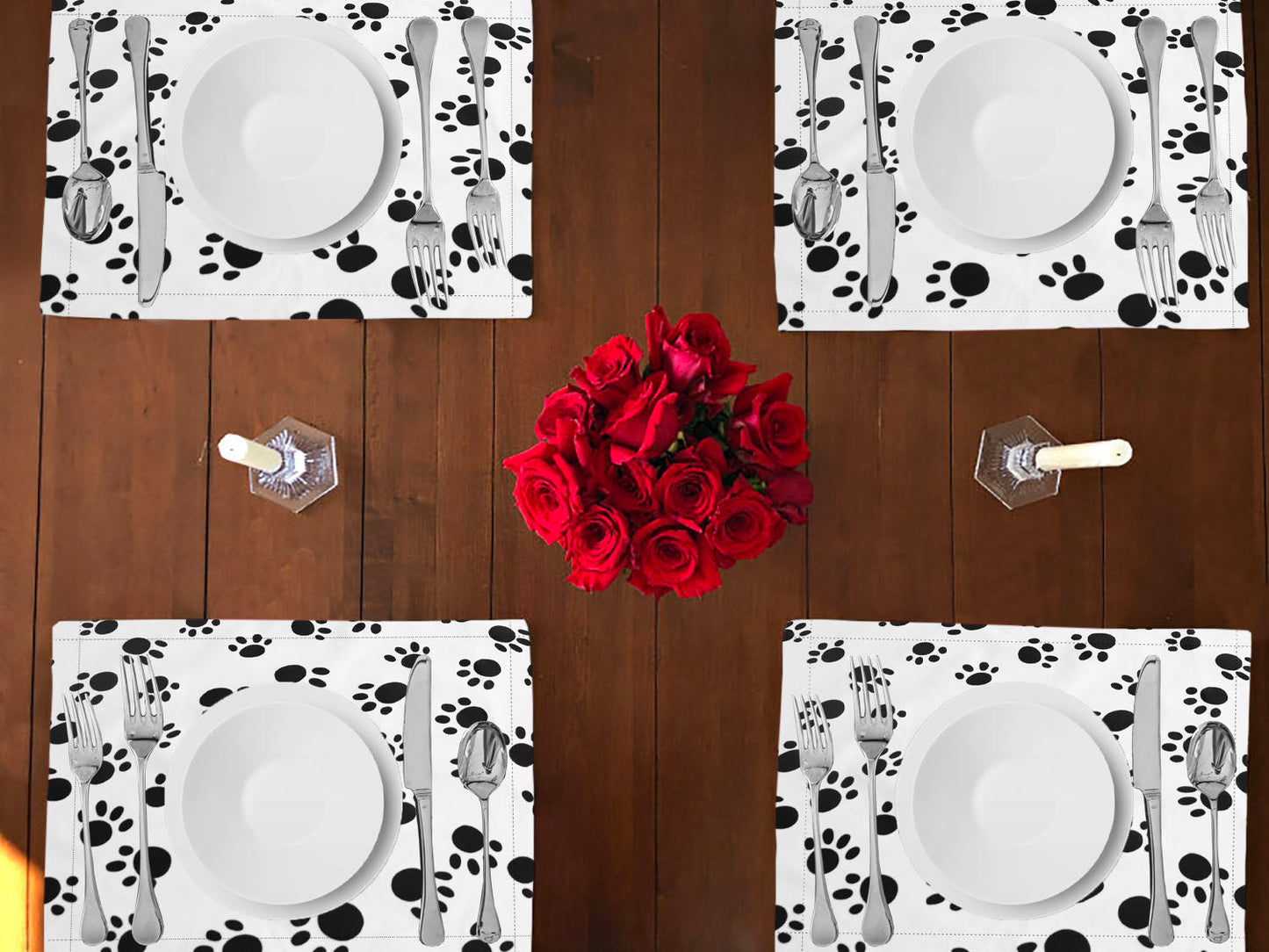 Animal Paw Prints Cotton Dinner Table Placemats Holiday Home Decoration 13" x 19" (Pack of 4)