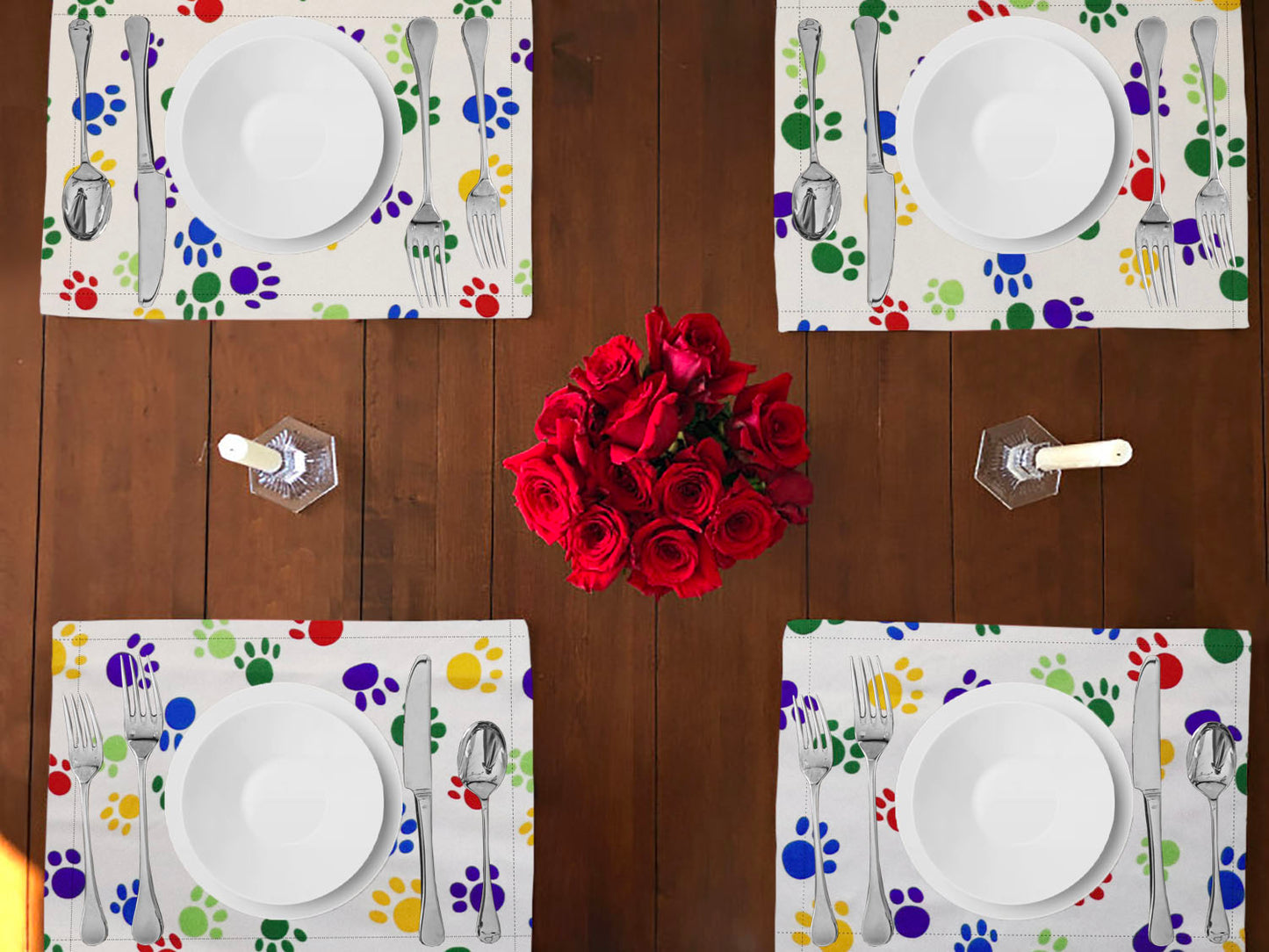 Animal Paw Prints Cotton Dinner Table Placemats Holiday Home Decoration 13" x 19" (Pack of 4)
