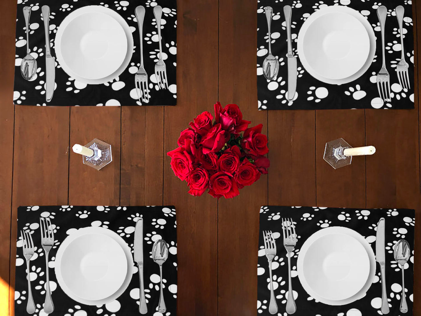 Animal Paw Prints Cotton Dinner Table Placemats Holiday Home Decoration 13" x 19" (Pack of 4)
