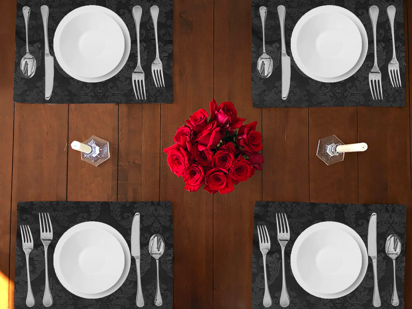 Velvet Embossed Damask Dinner Table Placemats Holiday Home Decoration 13" x 19" (Pack of 4)