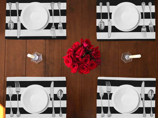 2" Wide Stripes Print Cotton Dinner Table Placemats Holiday Home Decoration 13" x 19" (Pack of 4)