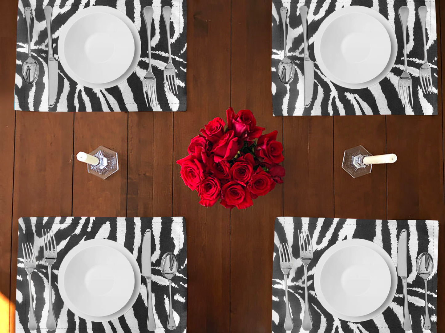 Zebra Print Cotton Dinner Table Placemats Holiday Home Decoration 13" x 19" (Pack of 4)