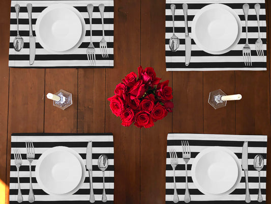 1" Wide Stripes Print Cotton Dinner Table Placemats Holiday Home Decoration 13" x 19" (Pack of 4)