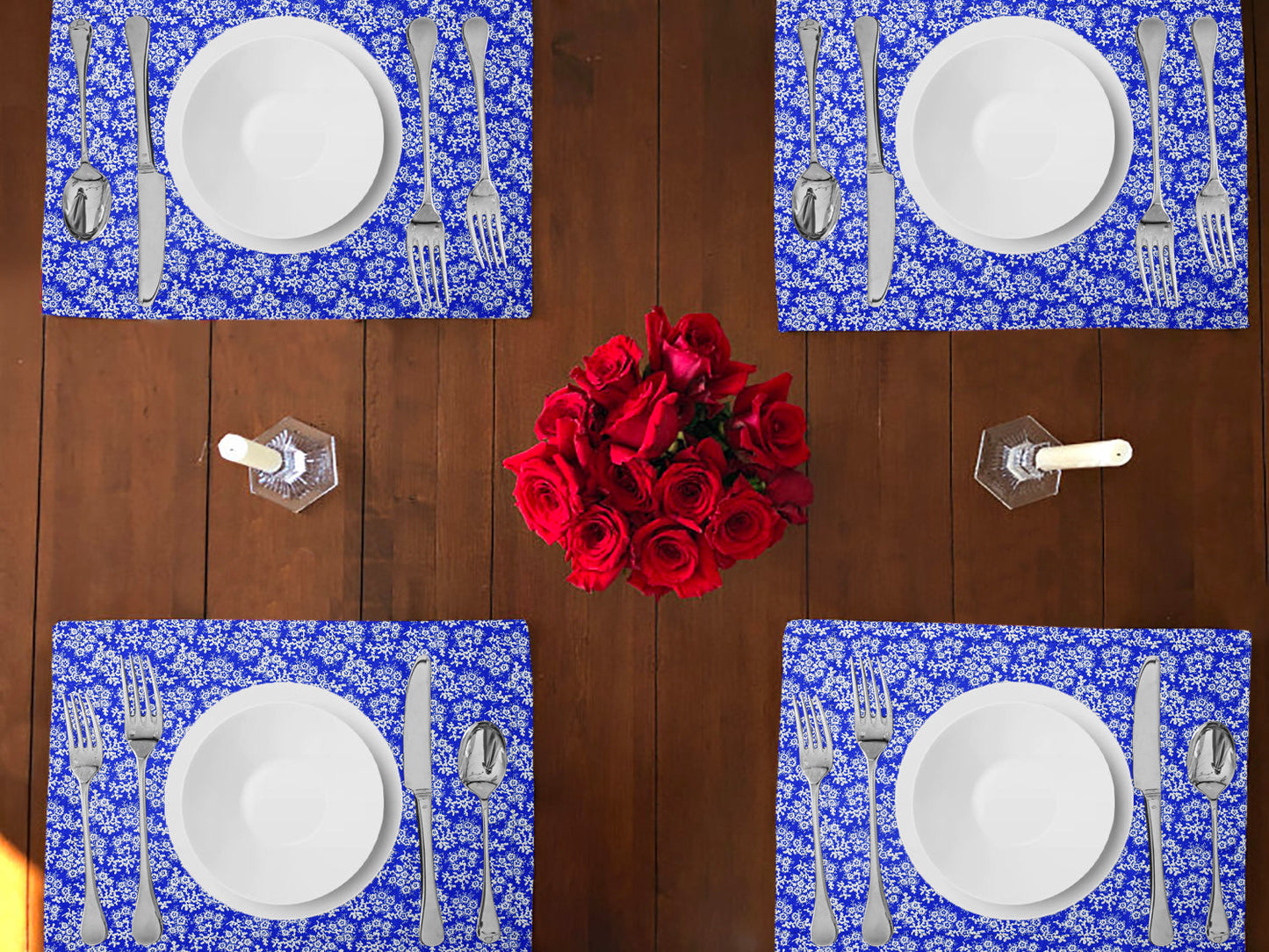 Botanic Flower Pattern Cotton Dinner Table Placemats Holiday Home Decoration 13" x 19" (Pack of 4)