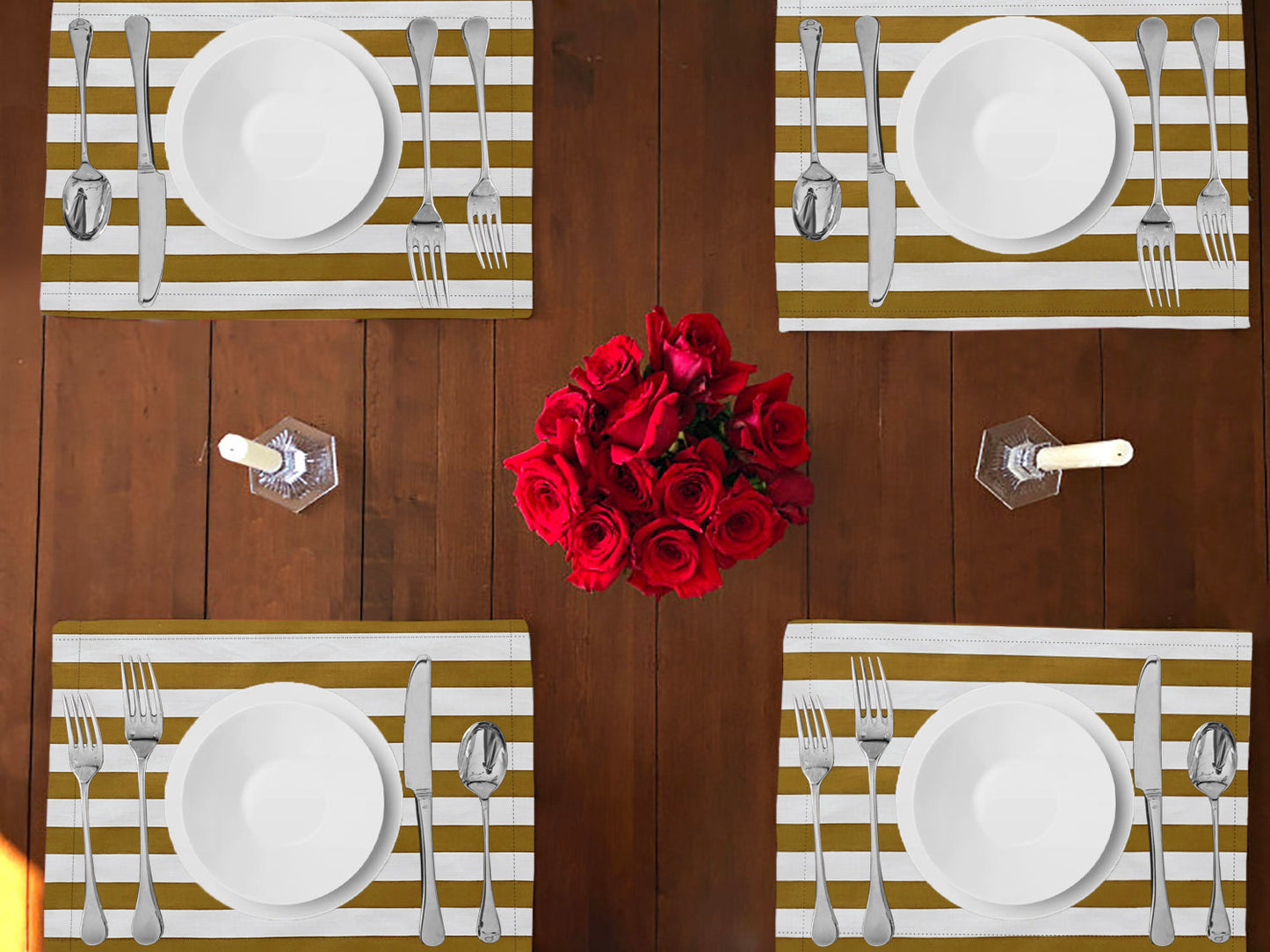 1" Wide Stripes Print Cotton Dinner Table Placemats Holiday Home Decoration 13" x 19" (Pack of 4)