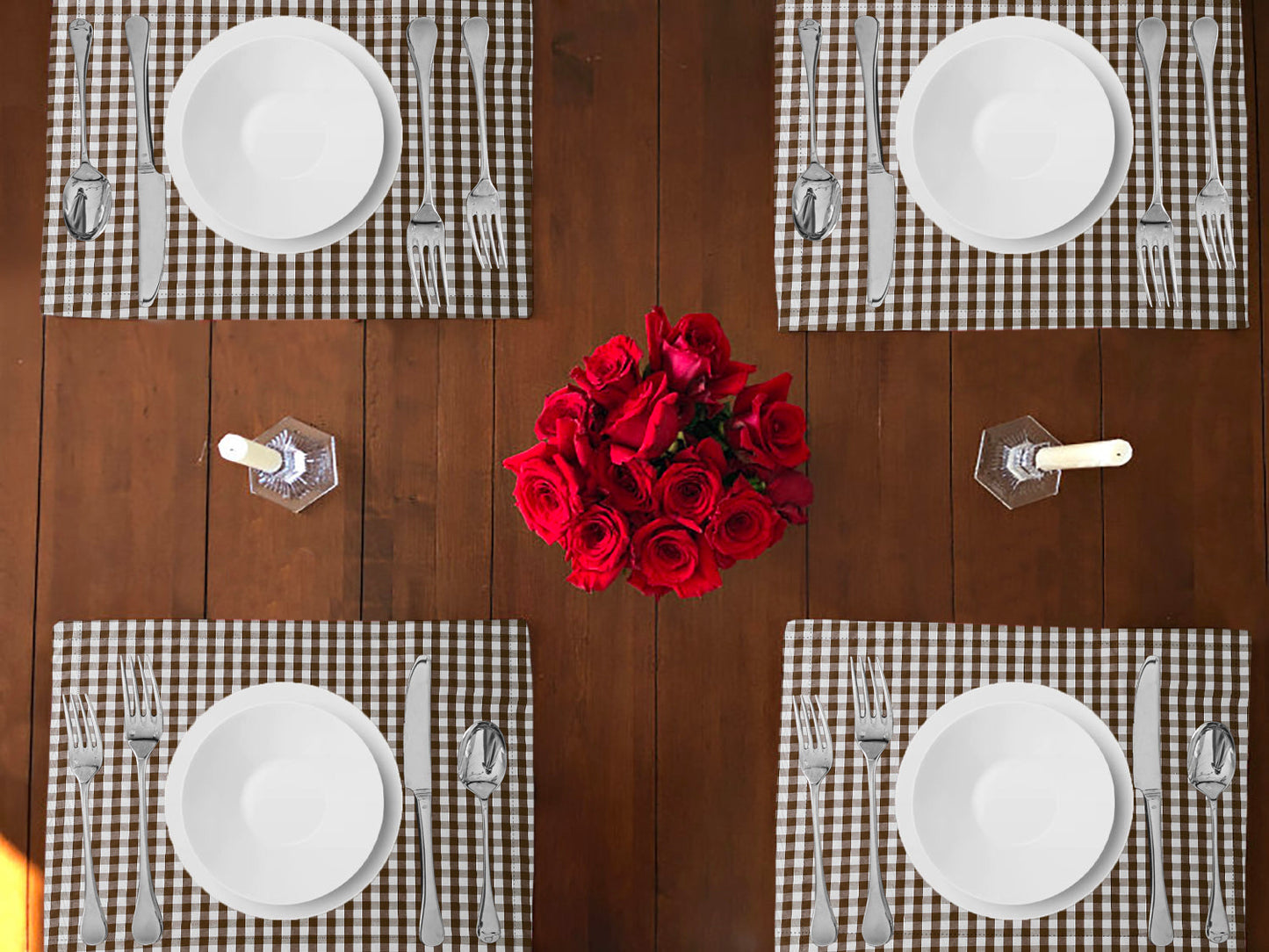 Very Small Gingham 1/8th Inch Checkered Cotton Dinner Table Placemats Holiday Home Decoration 13" x 19" (Pack of 4)
