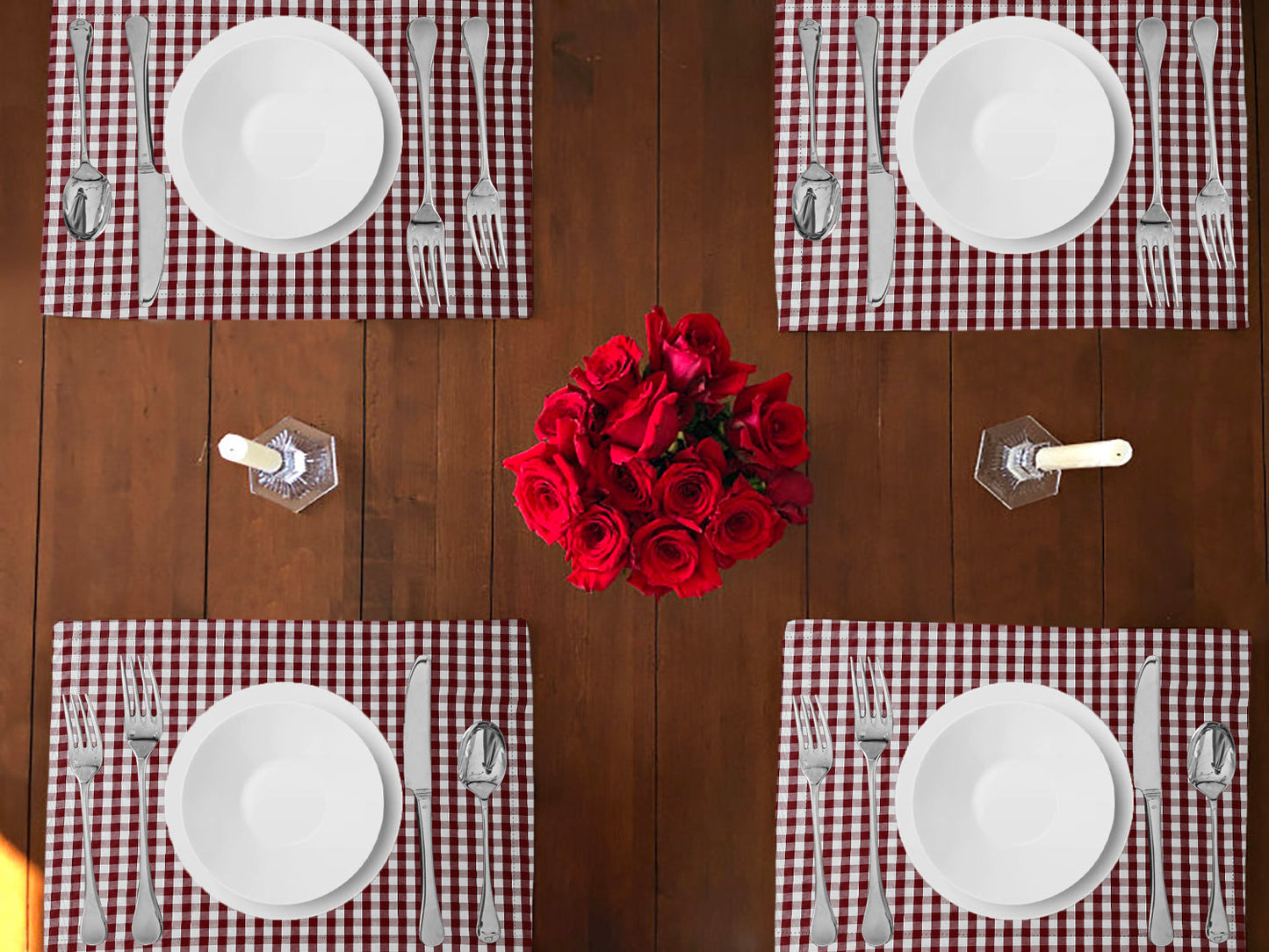 Very Small Gingham 1/8th Inch Checkered Cotton Dinner Table Placemats Holiday Home Decoration 13" x 19" (Pack of 4)