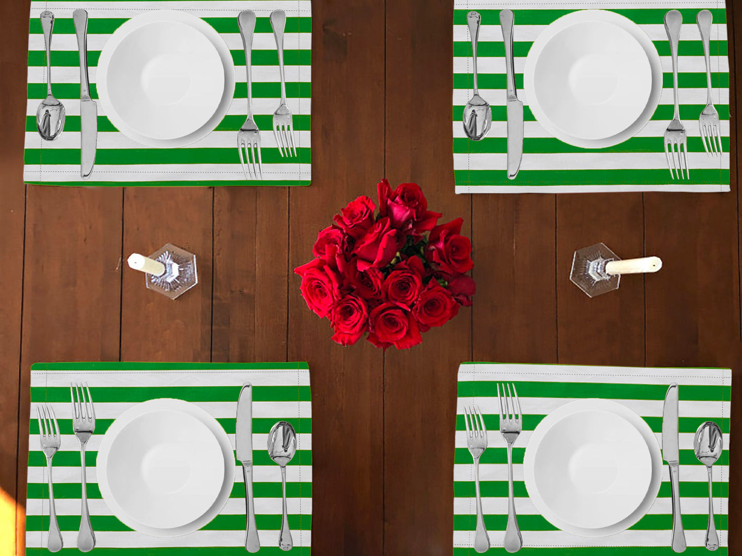 1" Wide Stripes Print Cotton Dinner Table Placemats Holiday Home Decoration 13" x 19" (Pack of 4)