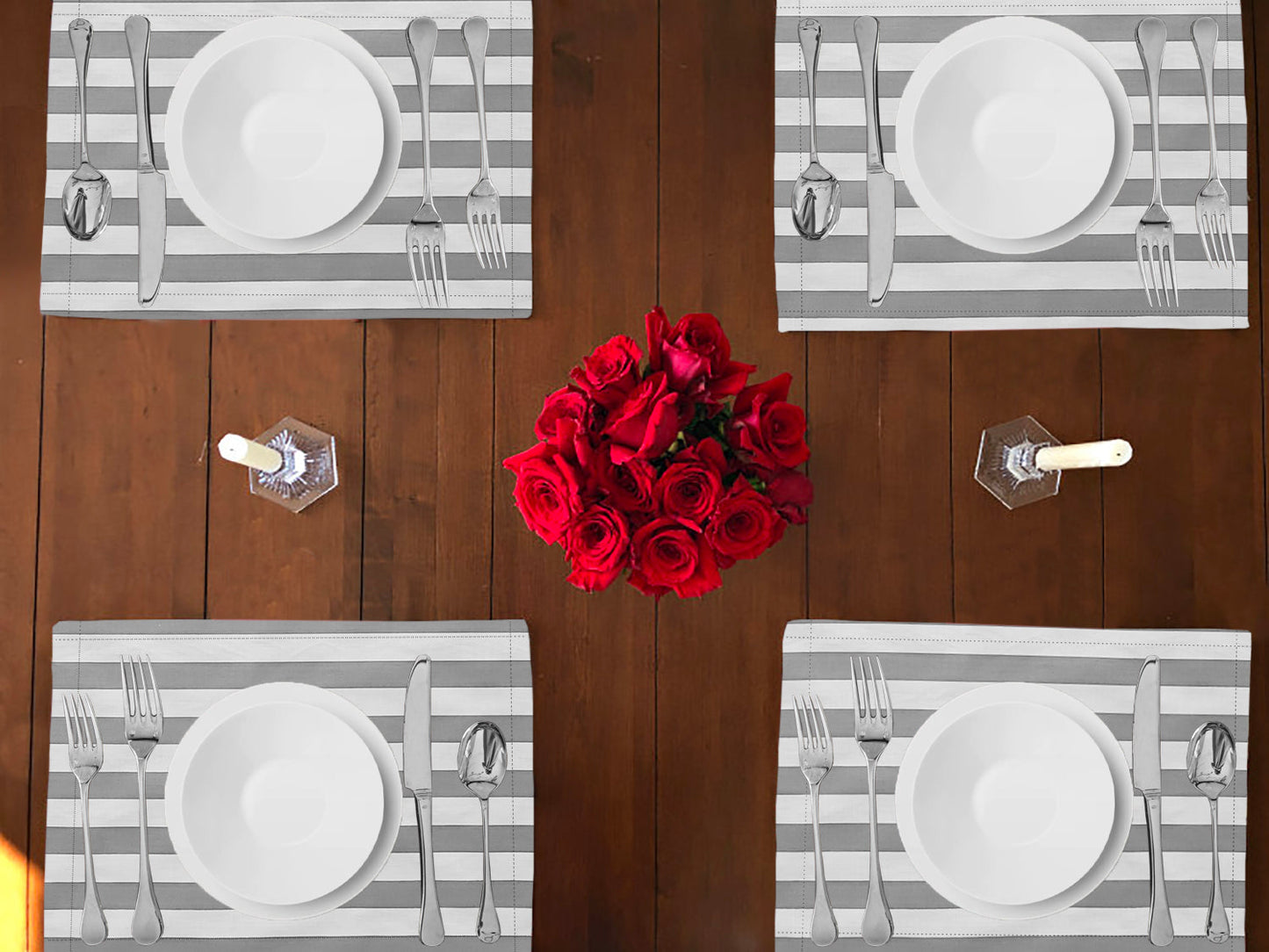 1" Wide Stripes Print Cotton Dinner Table Placemats Holiday Home Decoration 13" x 19" (Pack of 4)