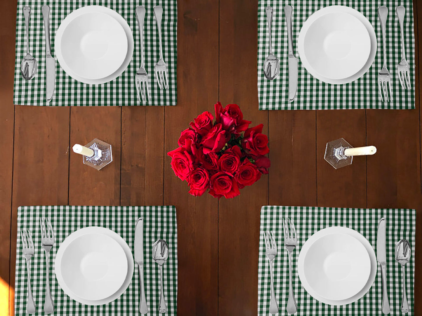 Very Small Gingham 1/8th Inch Checkered Cotton Dinner Table Placemats Holiday Home Decoration 13" x 19" (Pack of 4)