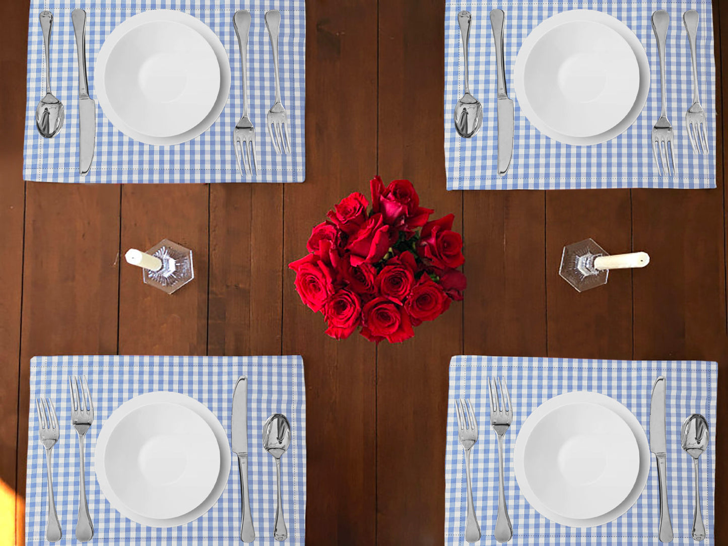 Very Small Gingham 1/8th Inch Checkered Cotton Dinner Table Placemats Holiday Home Decoration 13" x 19" (Pack of 4)