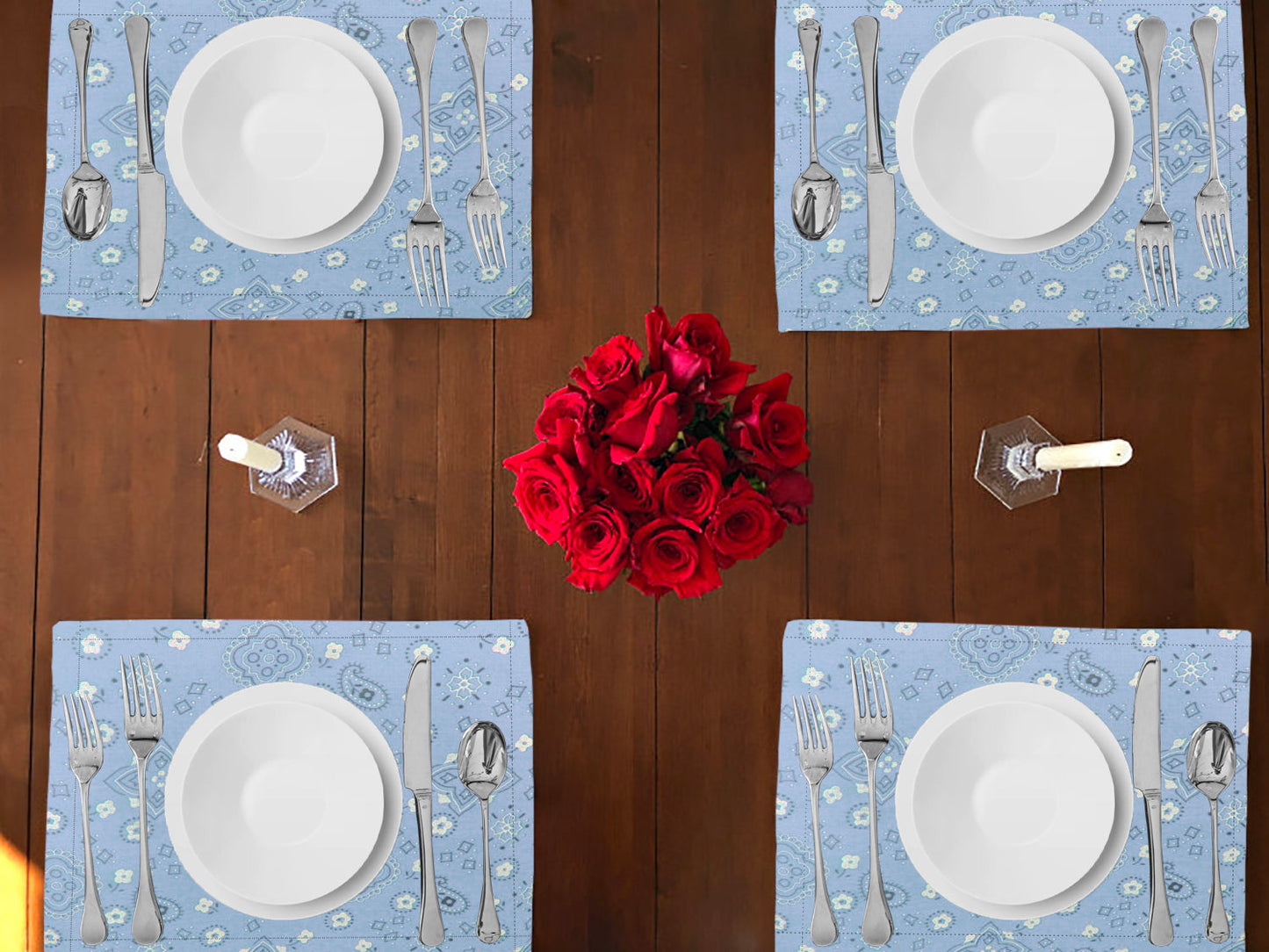 Bandanna Print Cotton Dinner Table Placemats Holiday Home Decoration 13" x 19" (Pack of 4)