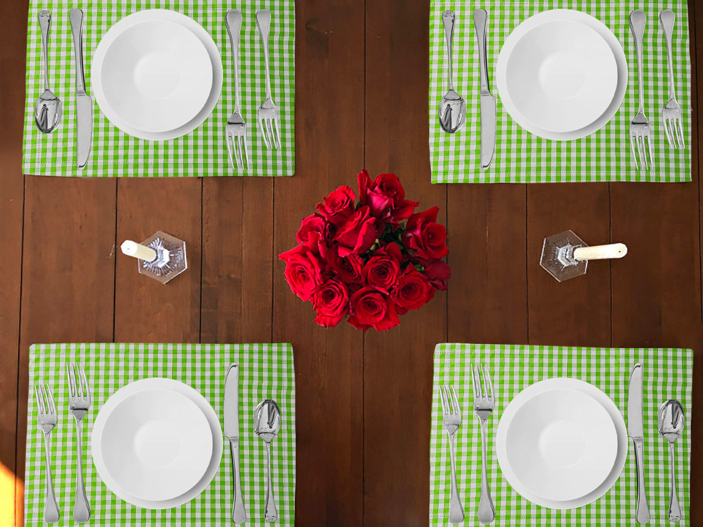 Very Small Gingham 1/8th Inch Checkered Cotton Dinner Table Placemats Holiday Home Decoration 13" x 19" (Pack of 4)