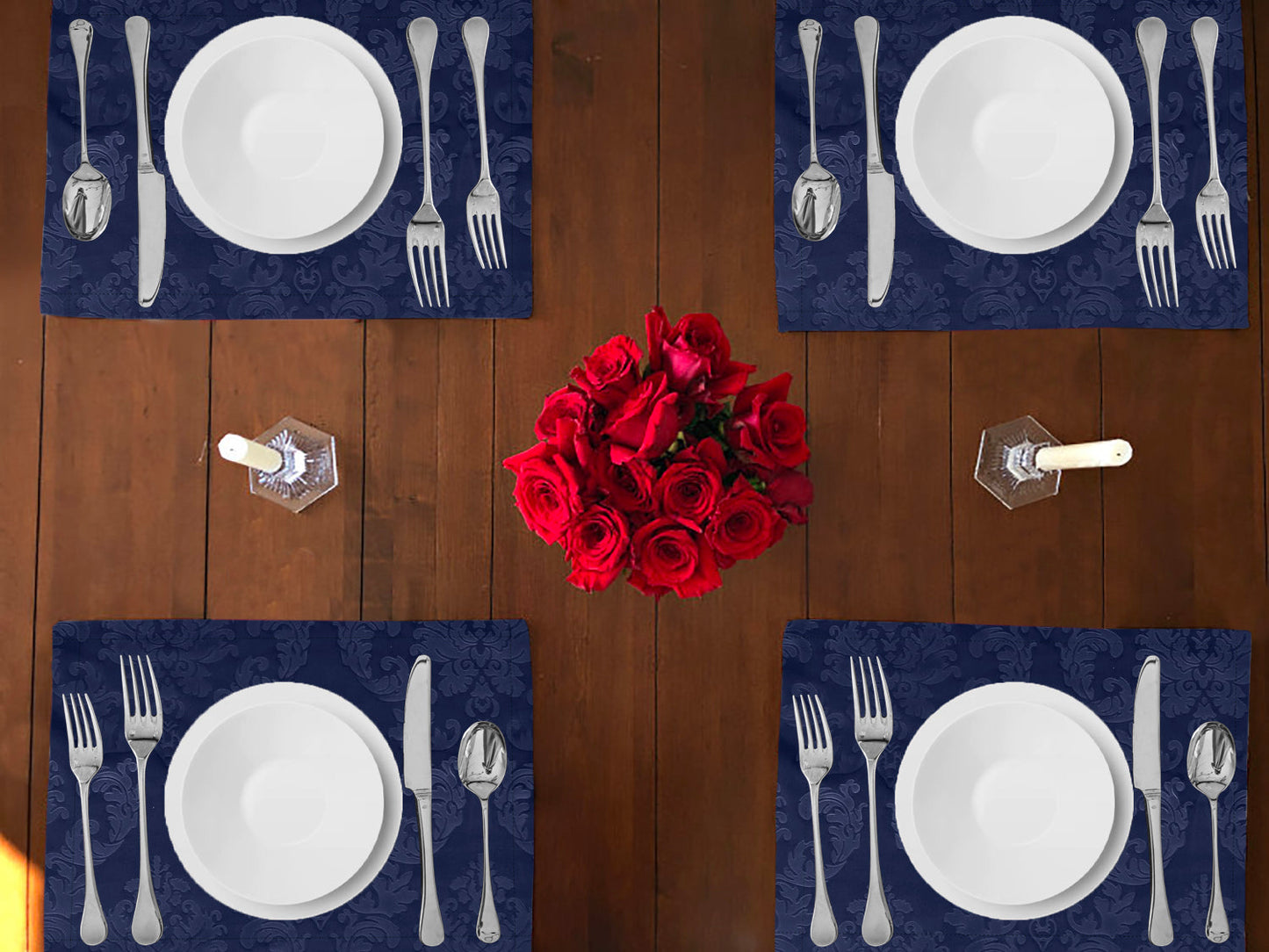 Velvet Embossed Damask Dinner Table Placemats Holiday Home Decoration 13" x 19" (Pack of 4)