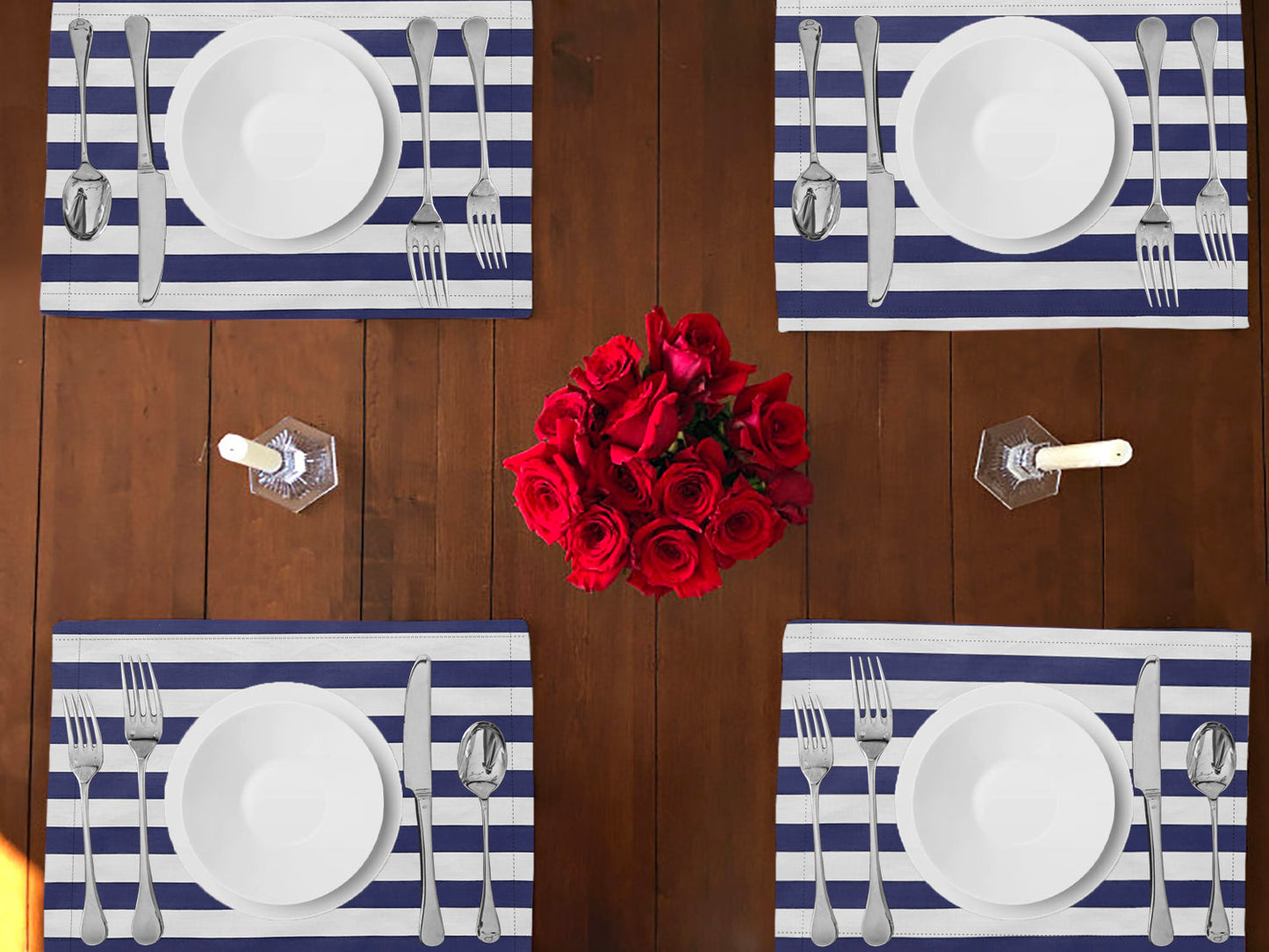 1" Wide Stripes Print Cotton Dinner Table Placemats Holiday Home Decoration 13" x 19" (Pack of 4)