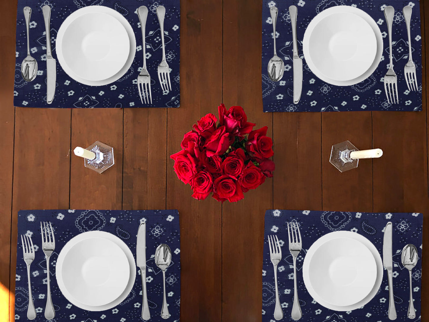 Bandanna Print Cotton Dinner Table Placemats Holiday Home Decoration 13" x 19" (Pack of 4)