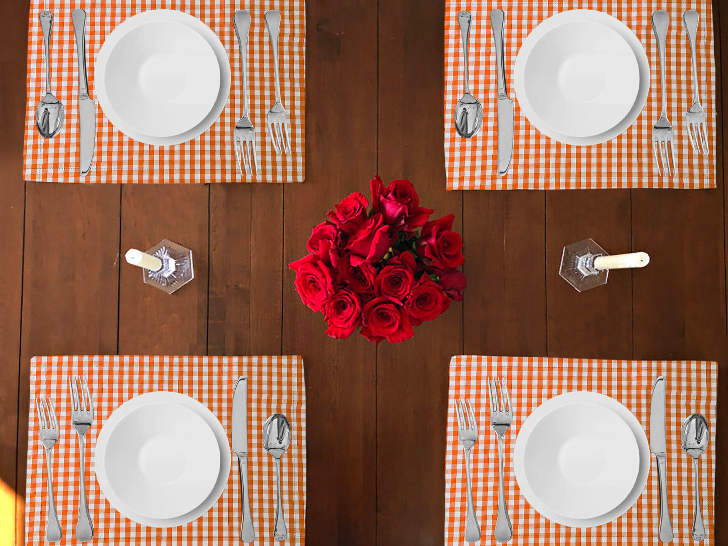 Very Small Gingham 1/8th Inch Checkered Cotton Dinner Table Placemats Holiday Home Decoration 13" x 19" (Pack of 4)