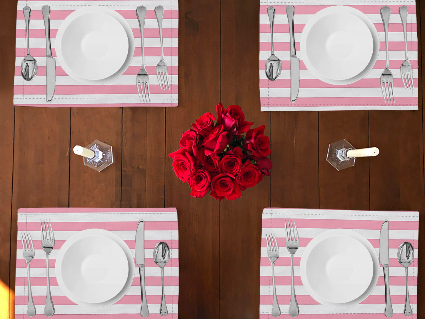 1" Wide Stripes Print Cotton Dinner Table Placemats Holiday Home Decoration 13" x 19" (Pack of 4)