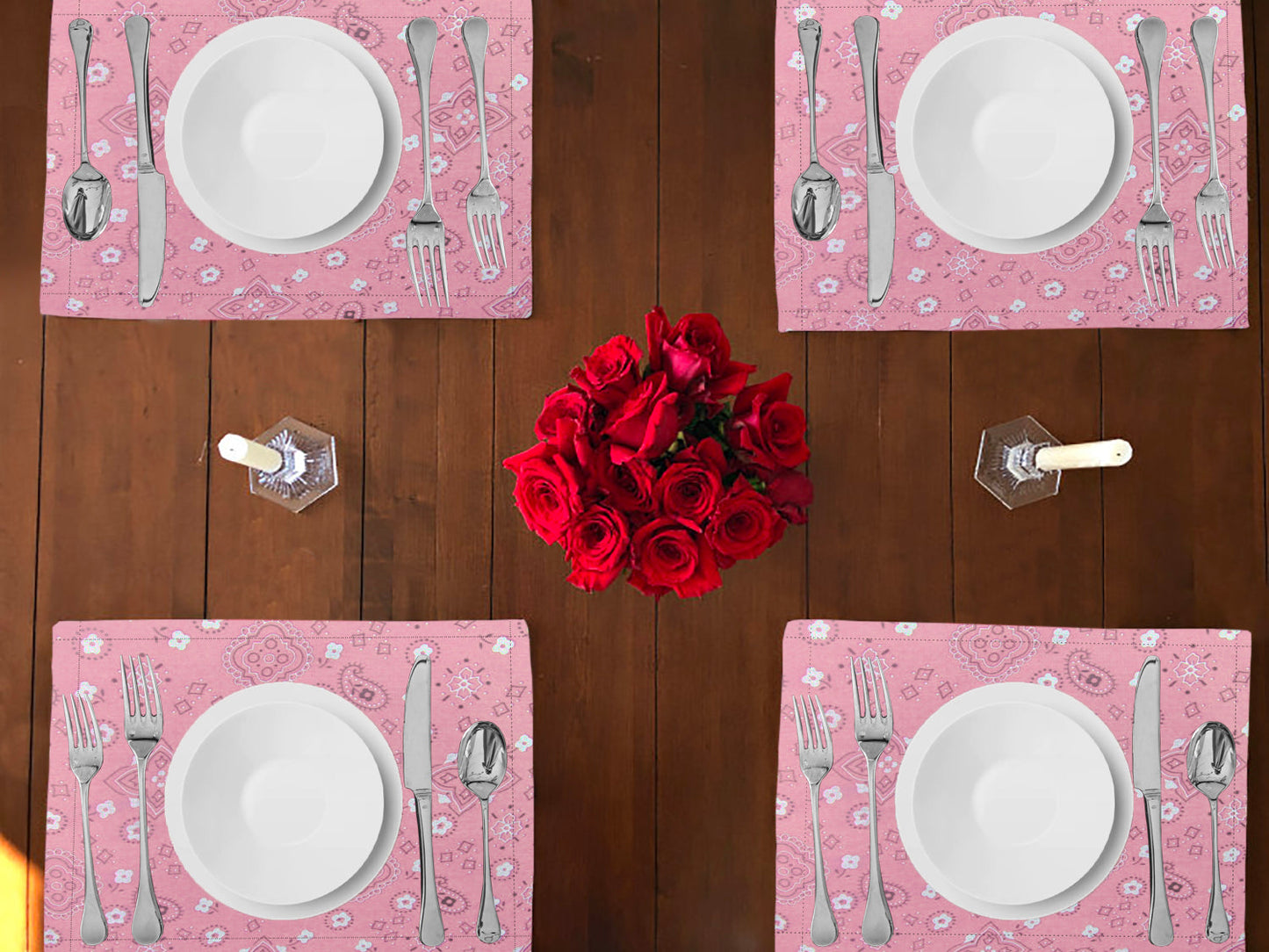 Bandanna Print Cotton Dinner Table Placemats Holiday Home Decoration 13" x 19" (Pack of 4)