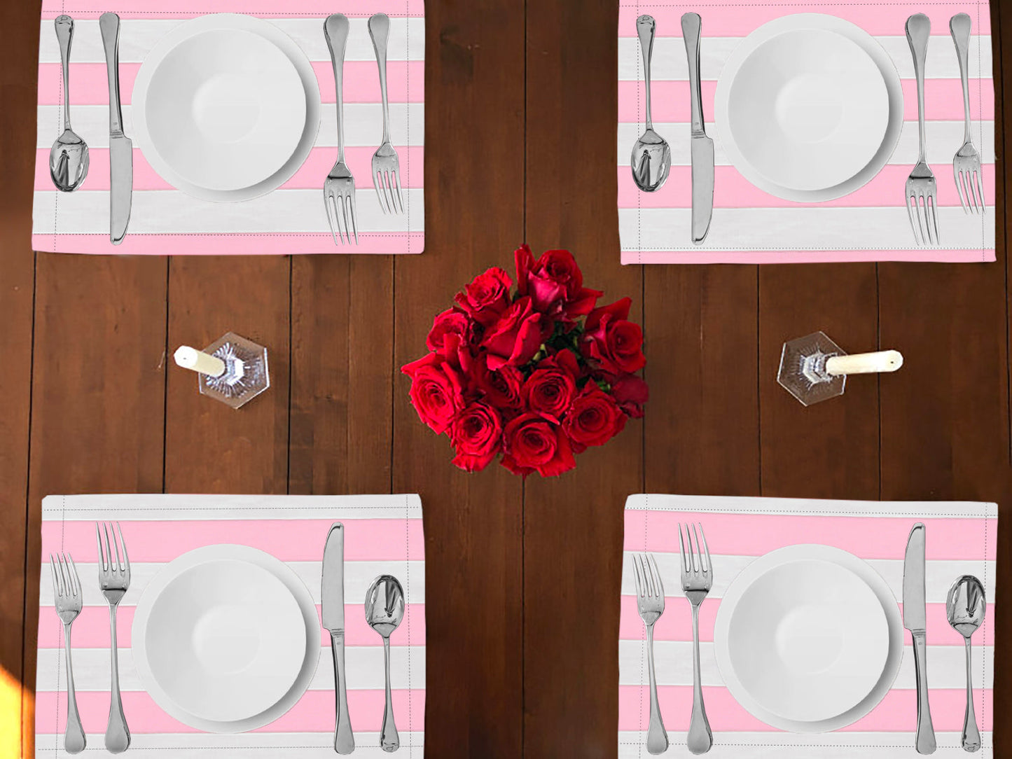 2" Wide Stripes Print Cotton Dinner Table Placemats Holiday Home Decoration 13" x 19" (Pack of 4)