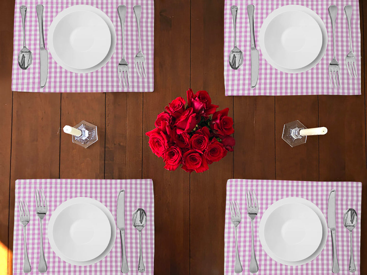 Very Small Gingham 1/8th Inch Checkered Cotton Dinner Table Placemats Holiday Home Decoration 13" x 19" (Pack of 4)