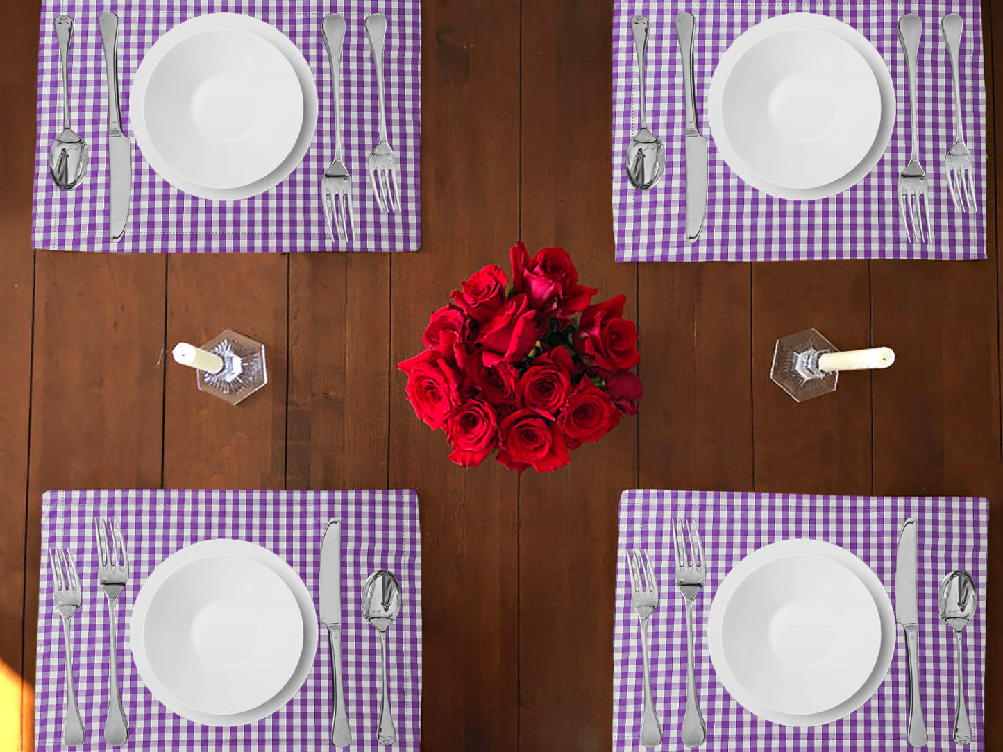 Very Small Gingham 1/8th Inch Checkered Cotton Dinner Table Placemats Holiday Home Decoration 13" x 19" (Pack of 4)
