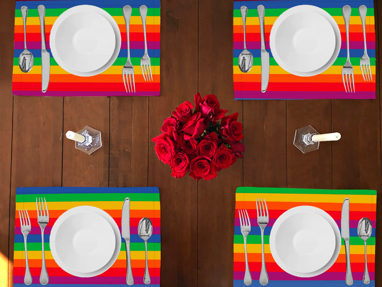 1" Wide Stripes Print Cotton Dinner Table Placemats Holiday Home Decoration 13" x 19" (Pack of 4)