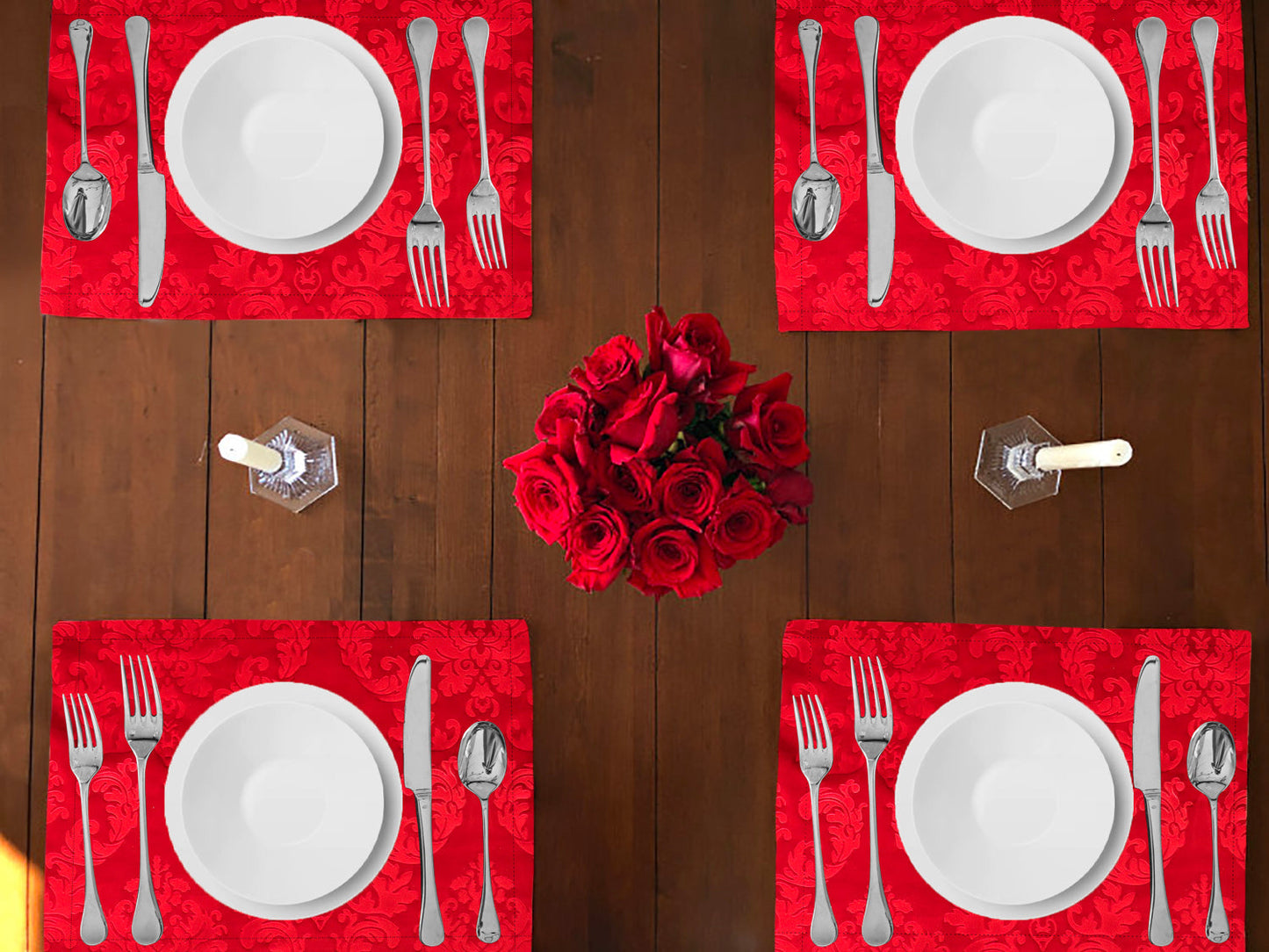Velvet Embossed Damask Dinner Table Placemats Holiday Home Decoration 13" x 19" (Pack of 4)