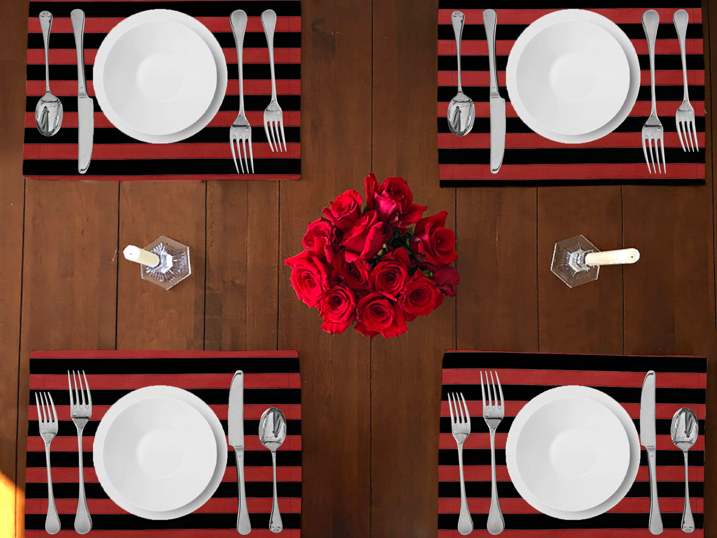 1" Wide Stripes Print Cotton Dinner Table Placemats Holiday Home Decoration 13" x 19" (Pack of 4)