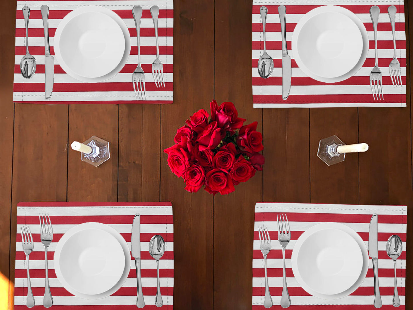 1" Wide Stripes Print Cotton Dinner Table Placemats Holiday Home Decoration 13" x 19" (Pack of 4)